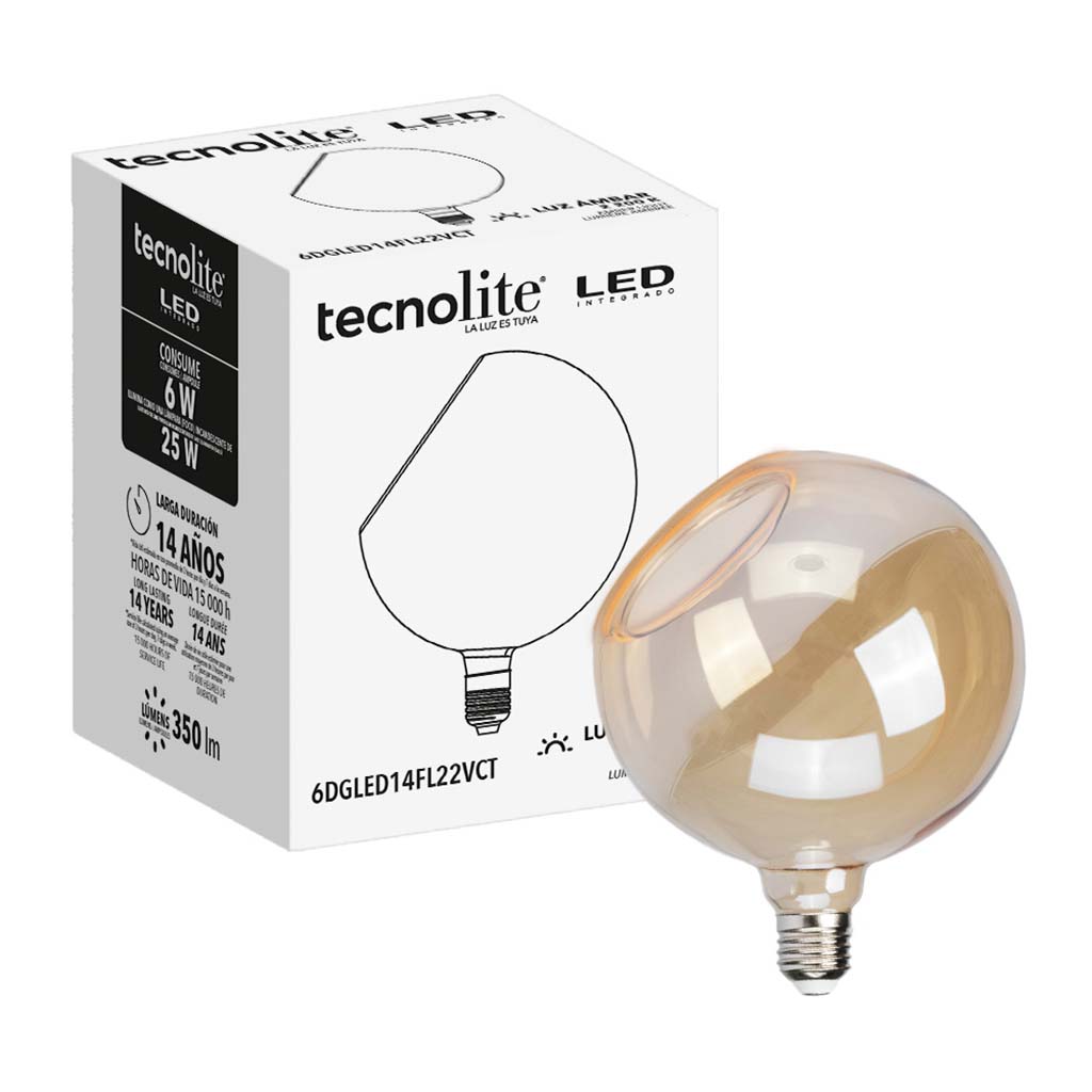 [B000771] [B000771] BOMBILLA AMBAR LED VINTAGE TIPO GLOBO 6W WW DIMER. TECNO LI