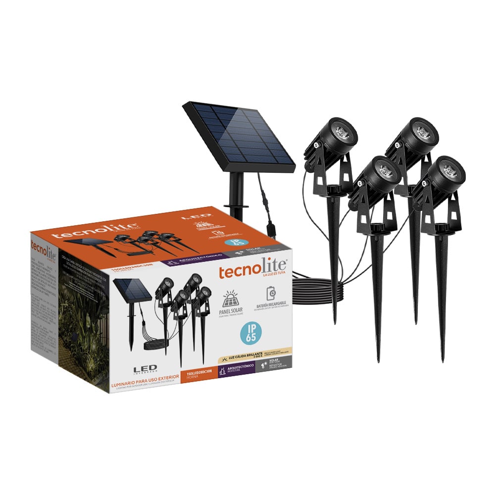 [L002219] [L002219] LAMPARA LED SOLAR SET 4 ESTACAS 1W WW IP65 TECNO LITE