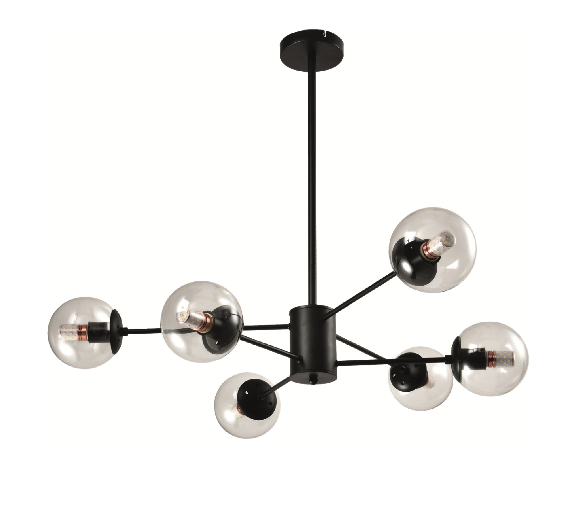 [L002295] LAMPARA COLGANTE S/B E27 6X40W NEGRA/VIDRIO LC