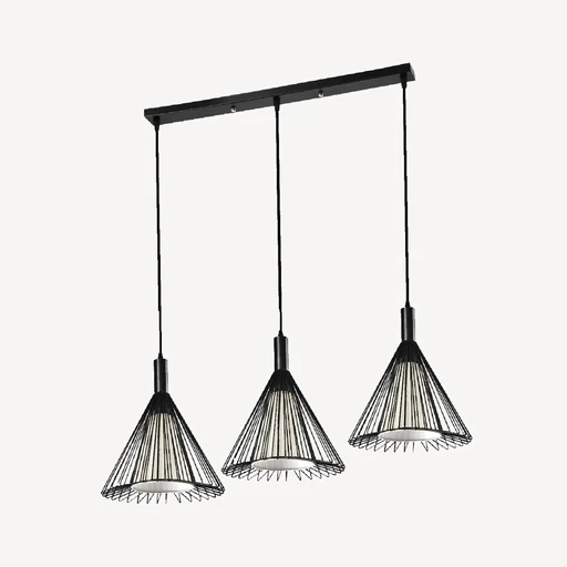 [L002297] LAMPARA COLGANTE S/B E27 3X40W TIPO CONO NEGRA LC